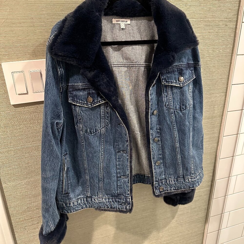 Good American Fur Lined Denim Jacket (XL)